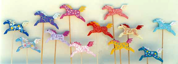 "Painted Ponies "  -  Wooden garden art by Diana Johnson